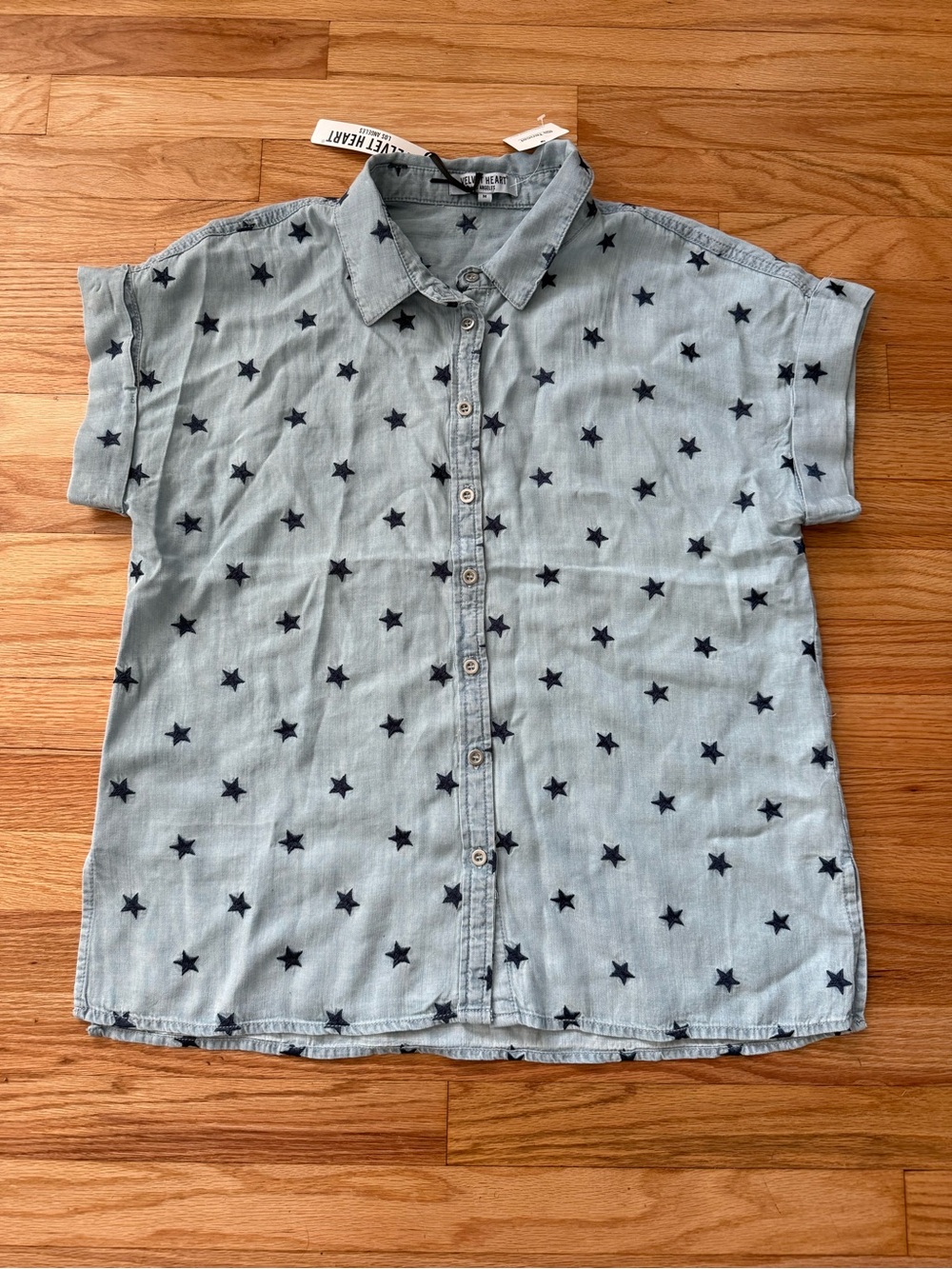 Velvet Heart Light Blue Star Button Shirt NWT M
